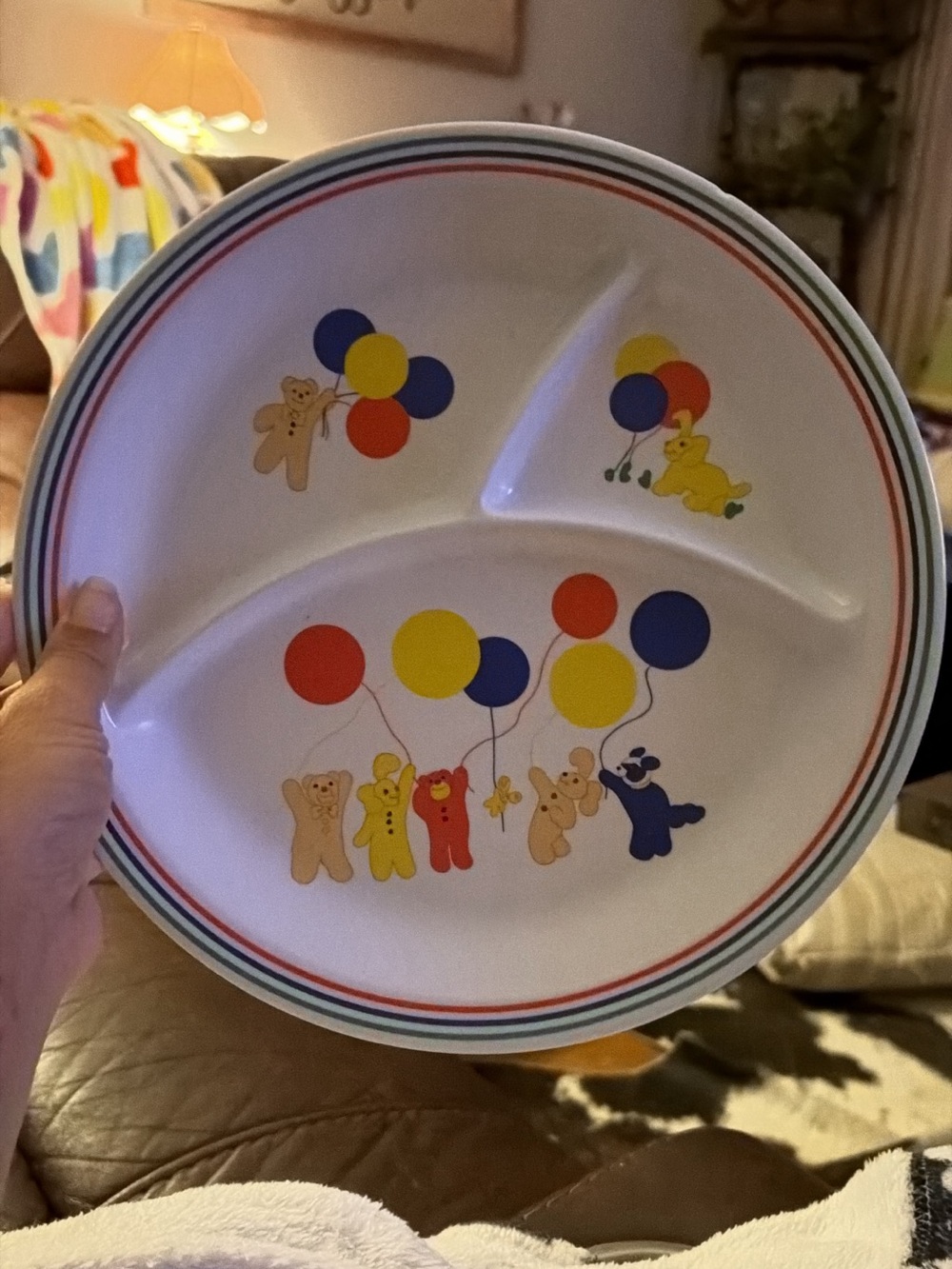 TWO 1987 Children's Divided Plate with Colorful Balloon Bears